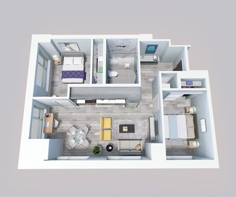 Floor plan for 2 beds, 1 bath, 766 sqft